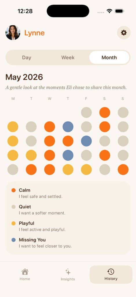 Keylo parent app history calendar of shared emotional moments